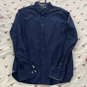 Denim and Flowers Ricky Singh Slim Fit Classic Navy Blue Button-Down Shirt